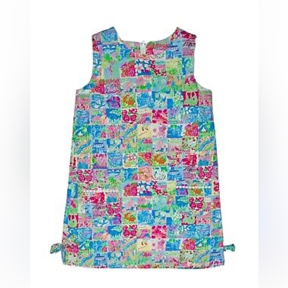 Lilly Pulitzer Girls Pink Multi Postcard Travel Bow Hem Shift Dress size 4 - Picture 1 of 13